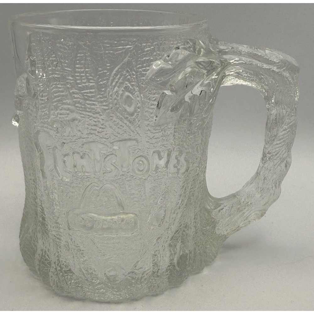 90s Vintage McDonald's The Flintstones Frosted Clear Tree Mendous Glass Mug Cup